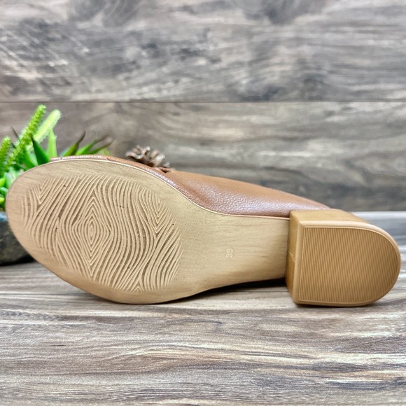 NIB Miz Mooz Briar 39 8.5-9 Whipstitch Leather Heeled Slide Sandal Brandy Brown - Picture 8 of 12